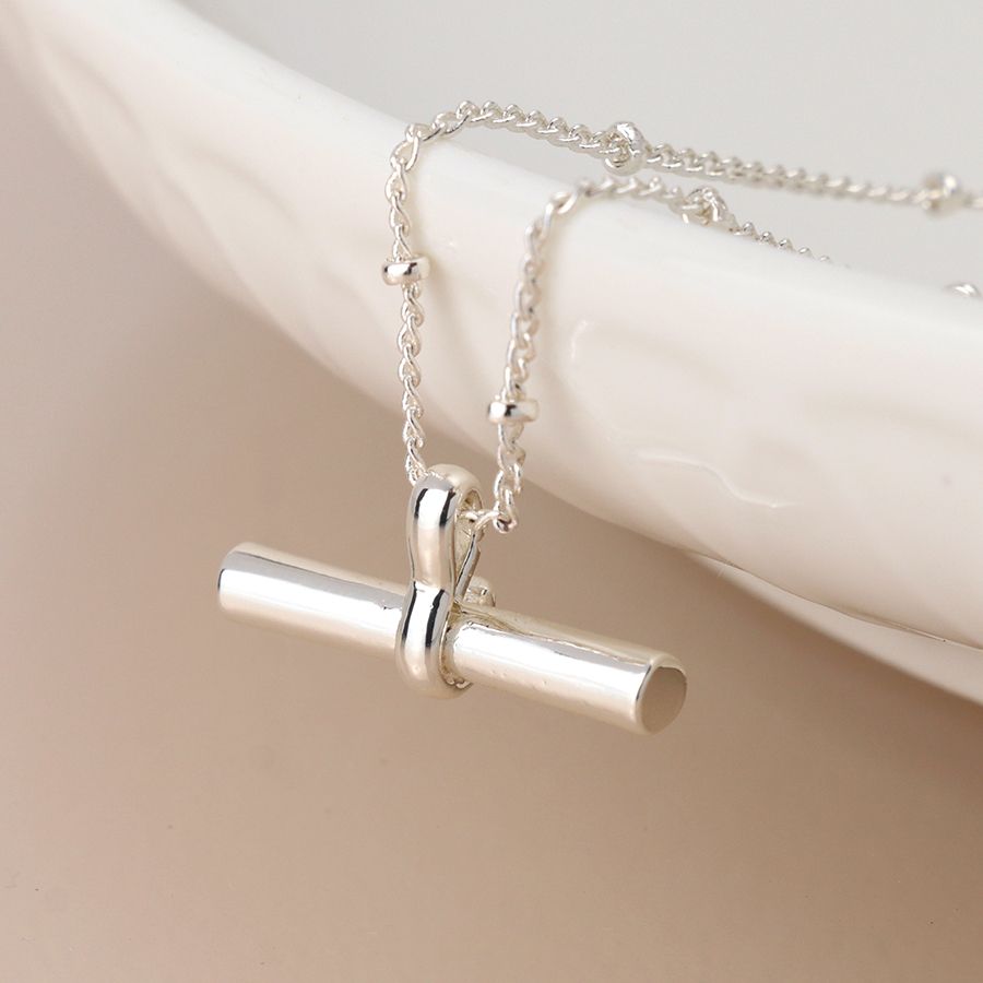 Pom Silver plated t-bar necklace