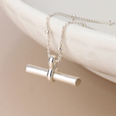 Pom Silver plated t-bar necklace