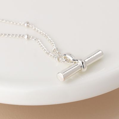 Pom Silver plated t-bar necklace