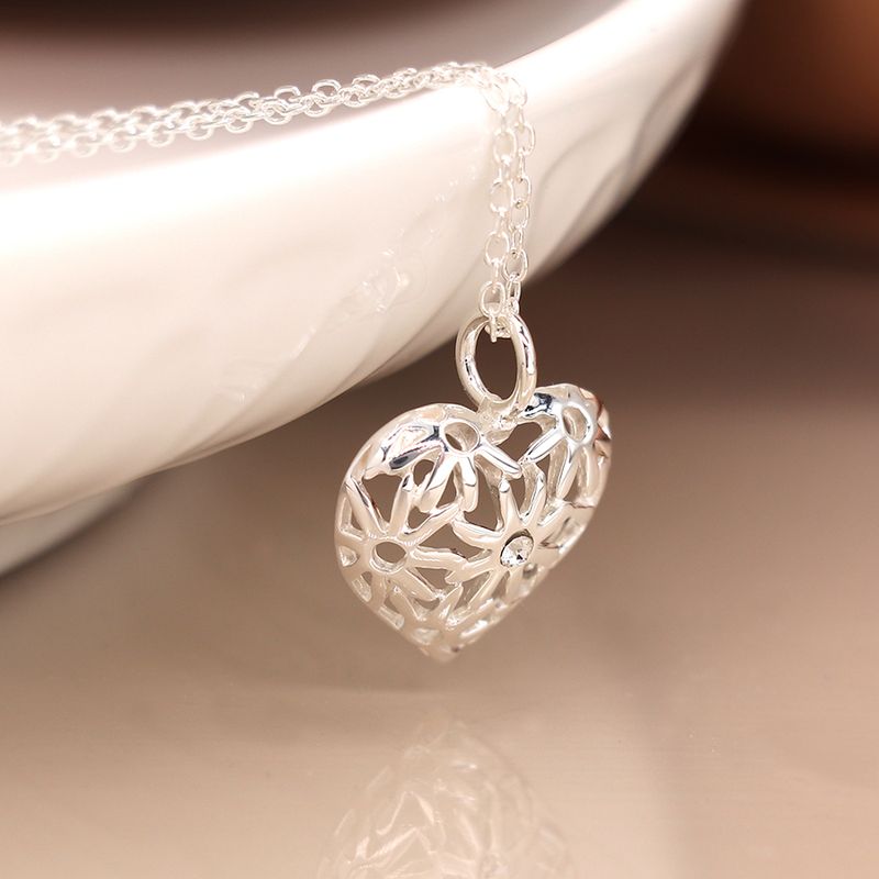 Pom Sterling silver jali heart and crystal necklace