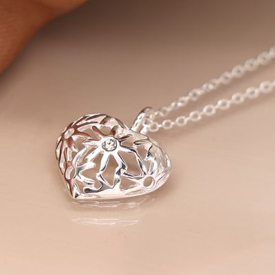 Pom Sterling silver jali heart and crystal necklace