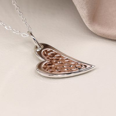 Pom Sterling silver and rose gold textured heart necklace