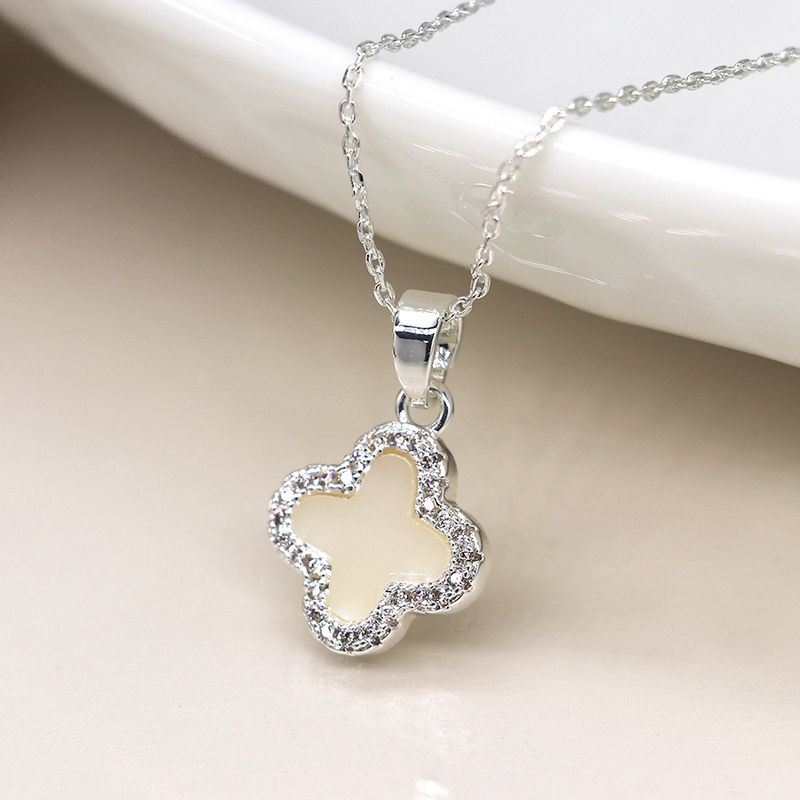 Pom Silver plated crystal edged quatrefoil necklace