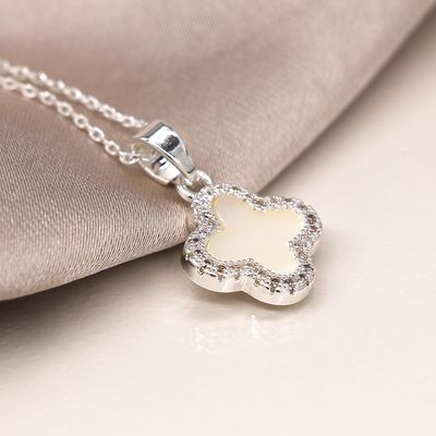 Pom Silver plated crystal edged quatrefoil necklace