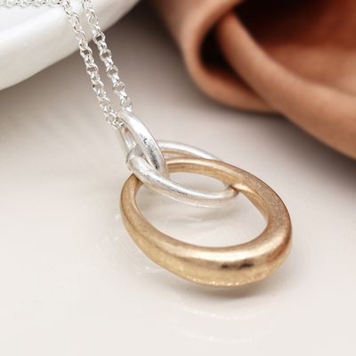 Pom Silver plated and faux gold worn finish linked triple hoop necklace