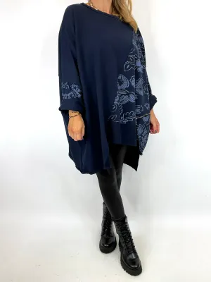 Lagenlook Jenna Floral Sweatshirt in Navy Blue