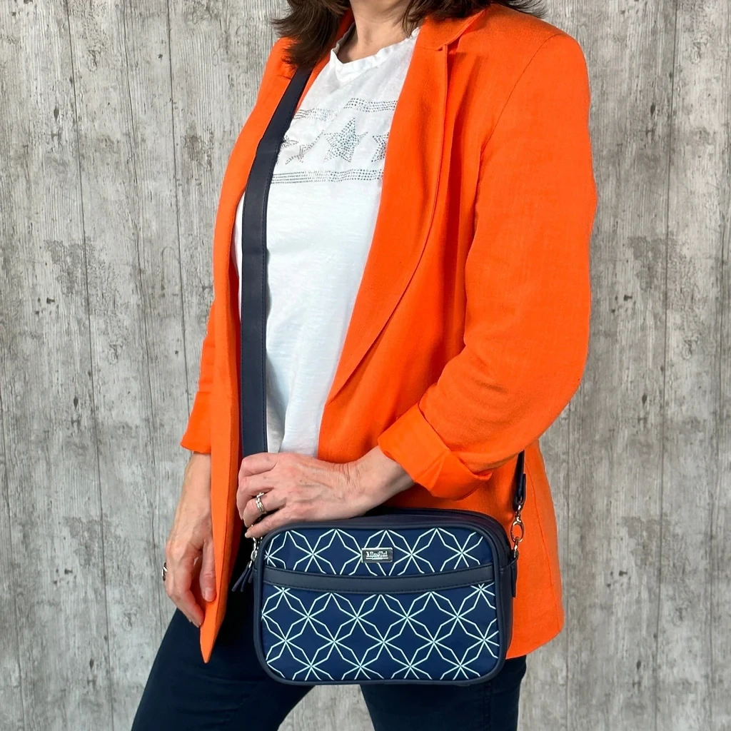 ​The Mia Tui Aspen Crossbody Bag, Colour: Navy Geo