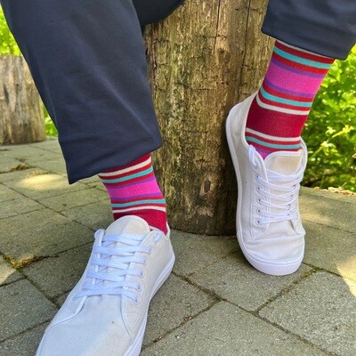 BURGUNDY &amp; PINK STRIPED BAMBOO SOCKS