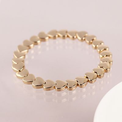 Golden Polished Small Hearts Stretch Bracelet