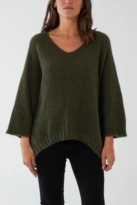 Fluffy V-Neck Exposed Seams Jumper