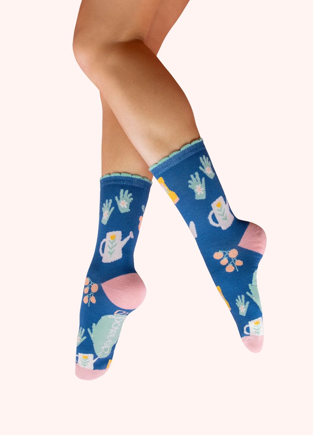 Ladies' Ankle Socks - Gone Gardening in Cobalt
