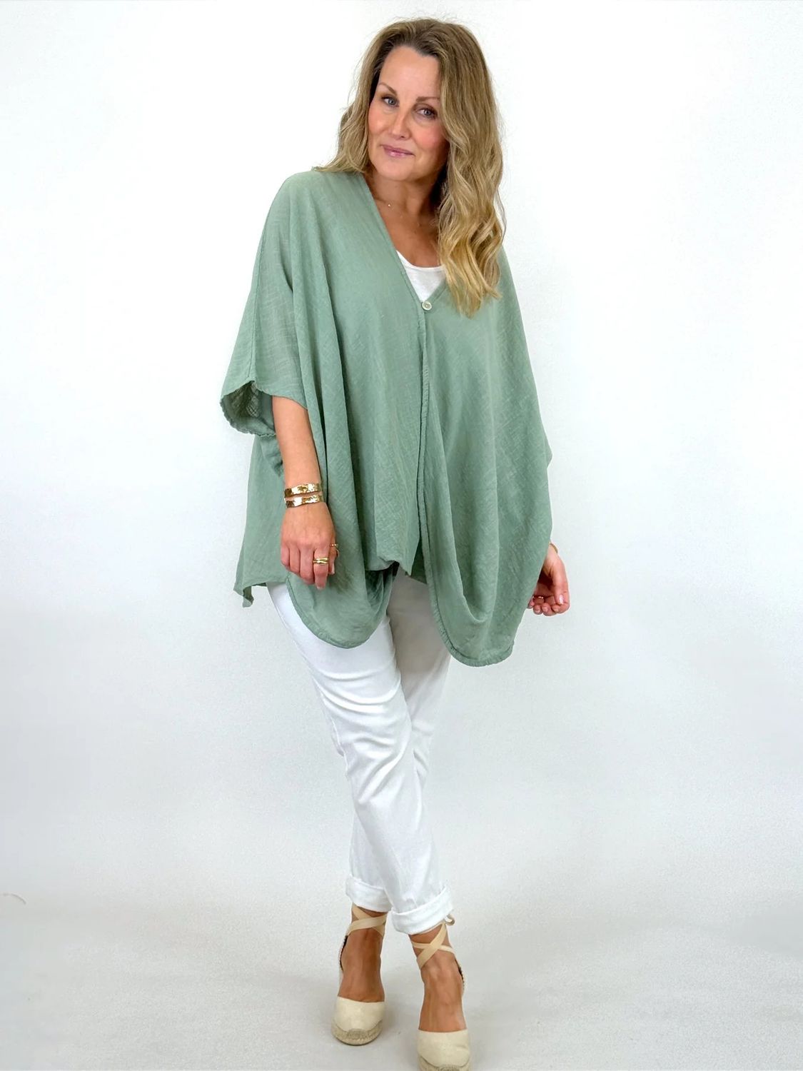 Made in Italy | Miller Cotton Wrap Top |Coastal Green