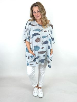 Made in Italy  Fish Print Cotton Top  Light Grey
