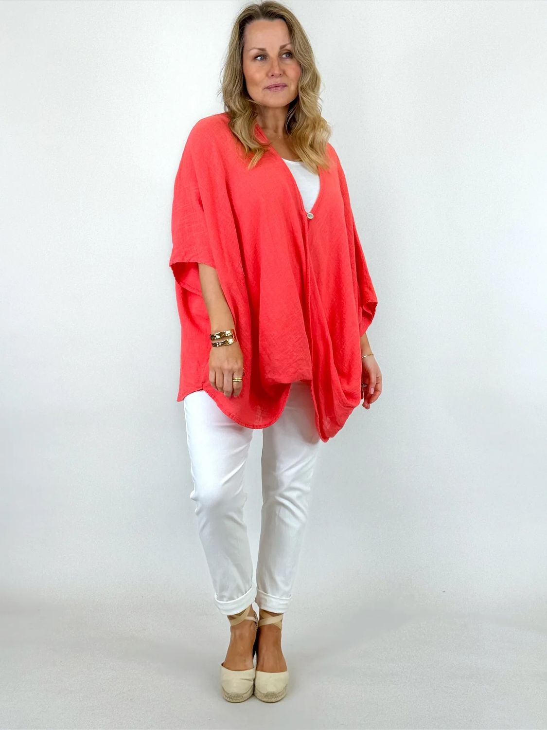 Made in Italy | Miller Cotton Wrap Top |Coral
