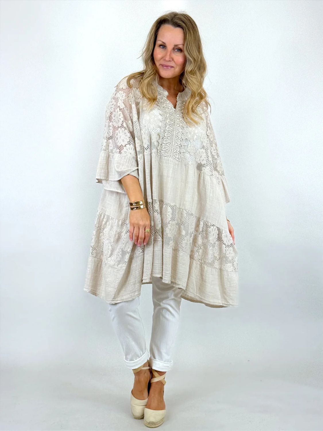 Made in Italy | Ives Lace V- Neck Top | Cream