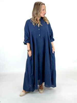 Made in italy Monroe Cotton Dress |Navy Blue