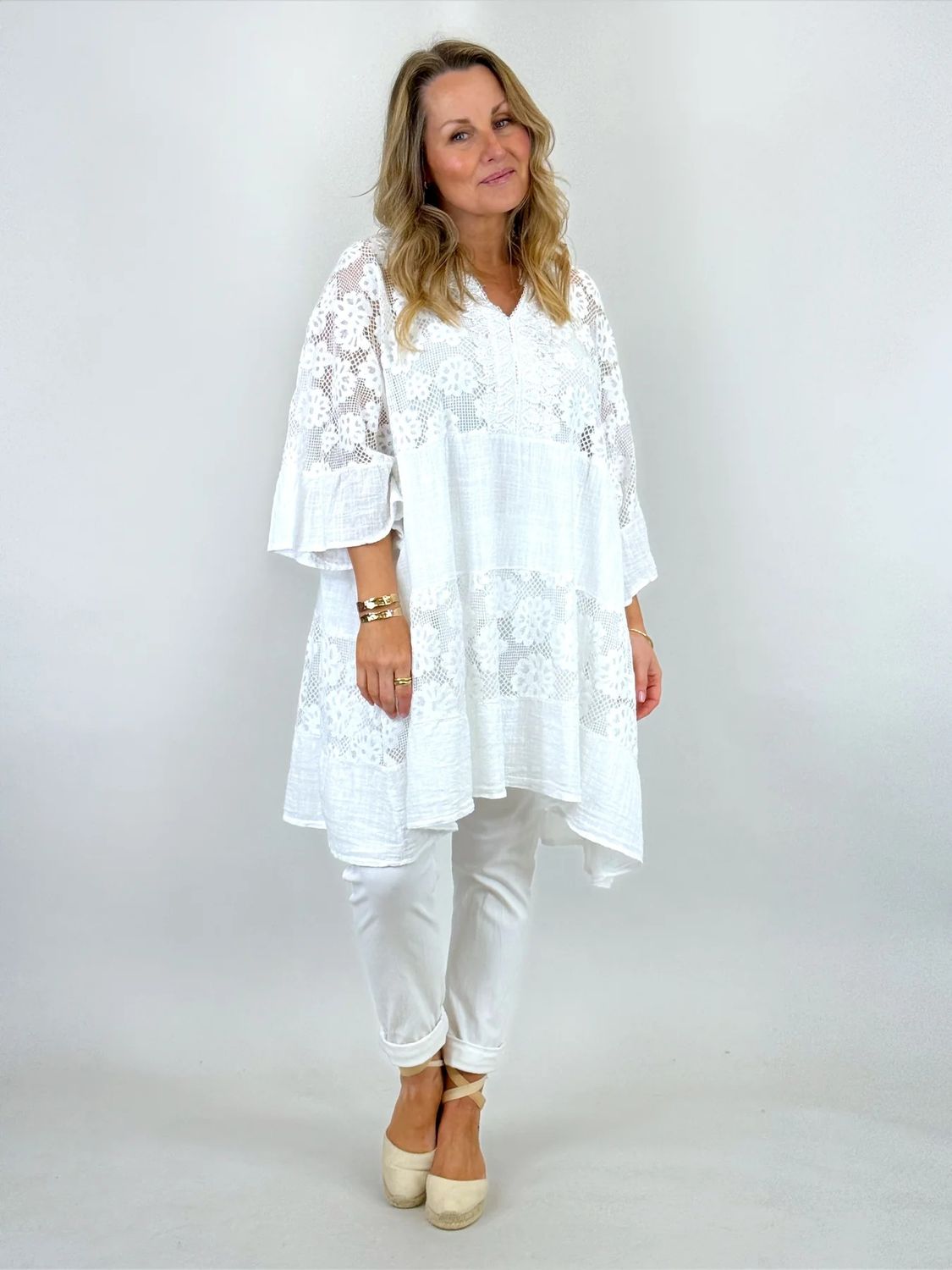 Made in Italy | Ives Lace V- Neck Top | White