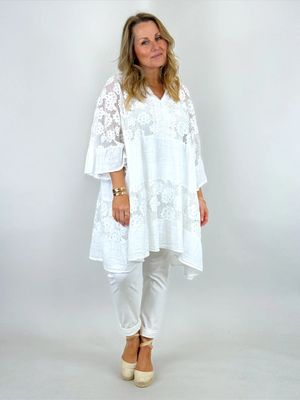 Made in Italy | Ives Lace V- Neck Top | White