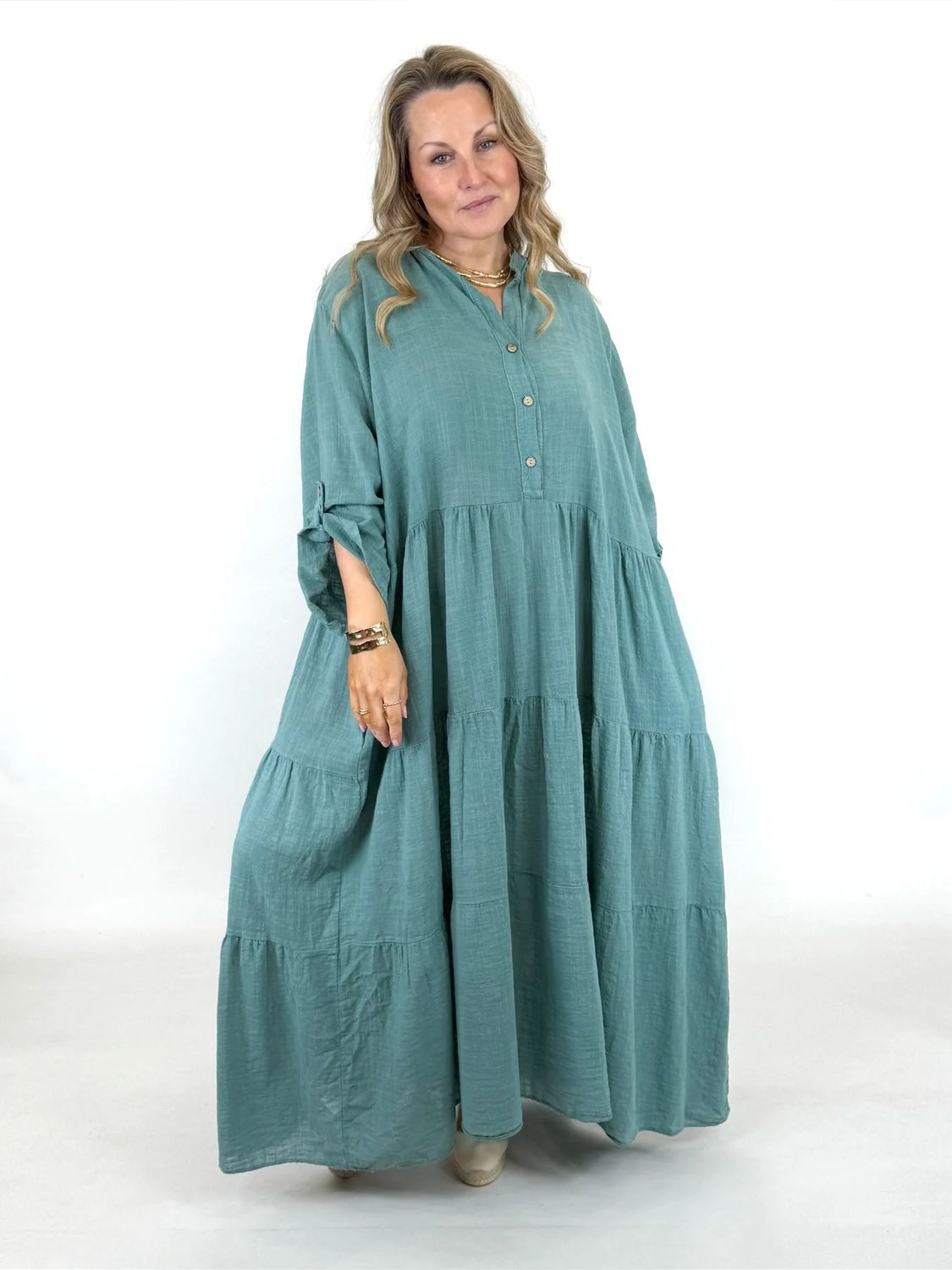 Made in italy Monroe Cotton Dress |Coastal Green