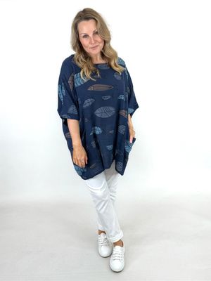 Made in Italy | Fish Print Cotton Top | Navy