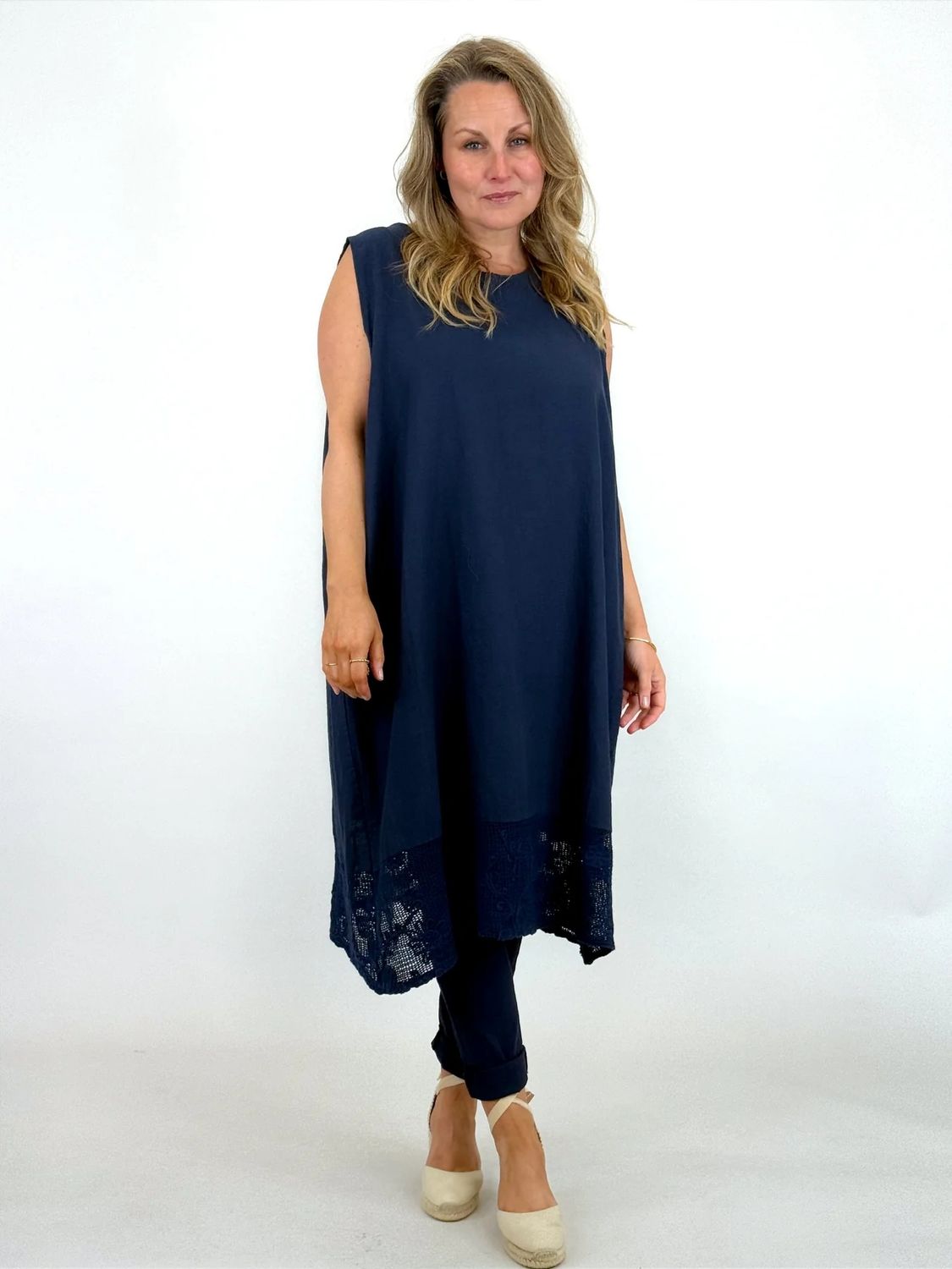 Made in Italy | Padstow Linen Tunic Vest  Navy