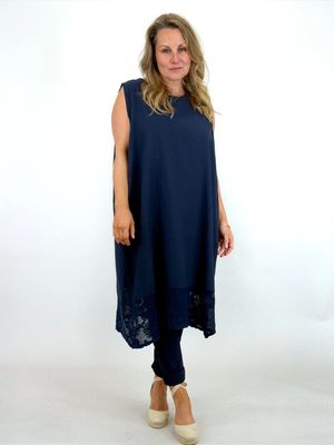 Made in Italy | Padstow Linen Tunic Vest  Navy