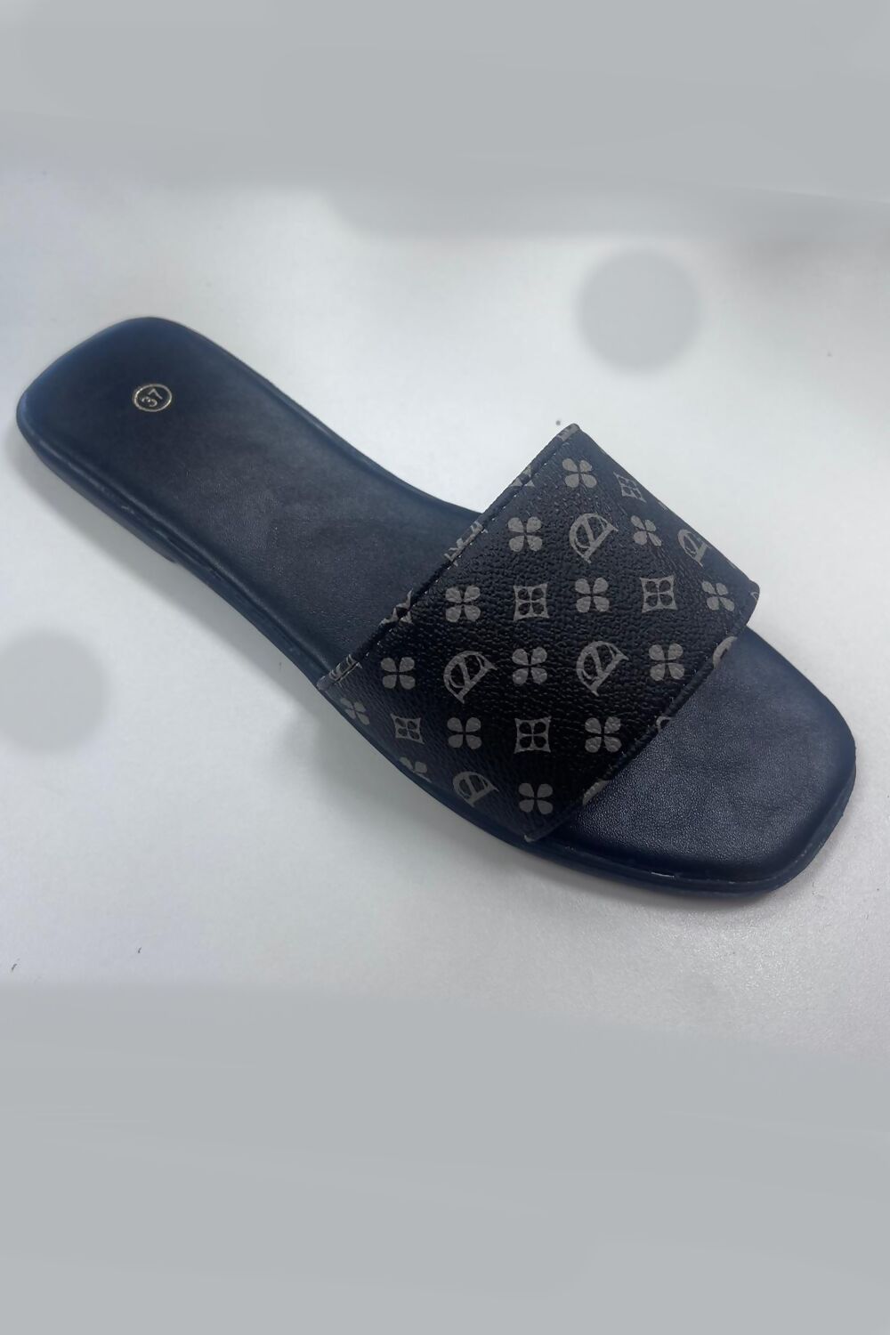 Black Monogram Strap Slide Sandals