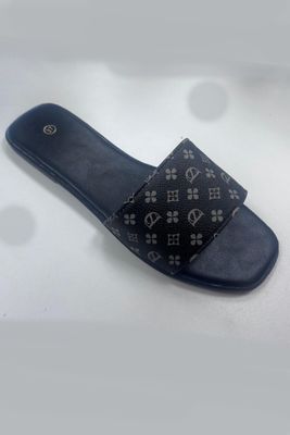 Black Monogram Strap Slide Sandals