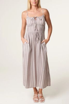 Pinstripe Tie Front Bust Dress Mocha