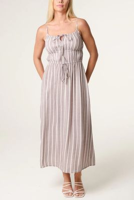 Pinstripe Tie Front Bust Dress Mocha