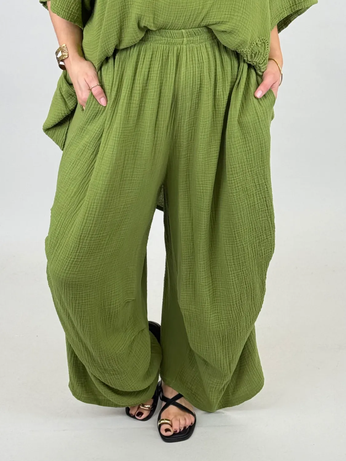 MADE IN ITALY | Lena Cotton Trousers Denim | One Size 10-24uk