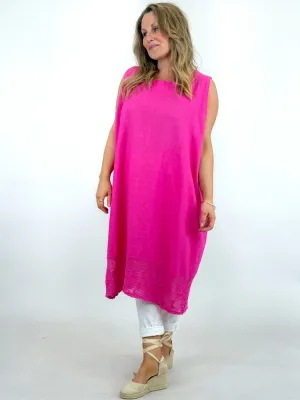 Made in Italy  Padstow Linen Tunic Vest  Fuchsia