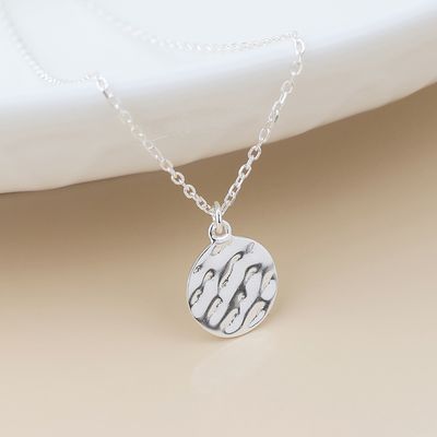 Sterling silver single hammered disc necklace