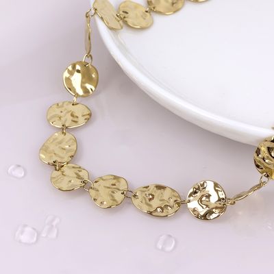 Waterproof Gold Plated Beaten Discs Necklace