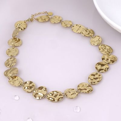 Waterproof Gold Plated Beaten Discs Necklace