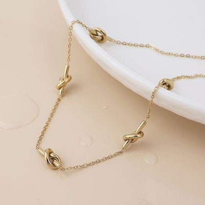 Waterproof Gold Plated Knots Station Necklace