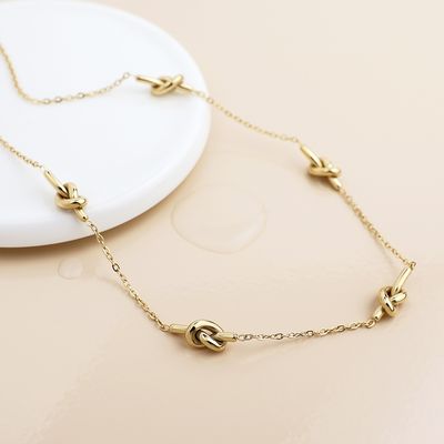 Waterproof Gold Plated Knots Station Necklace
