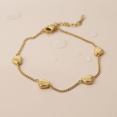 Waterproof Gold Plated Heart Station Bracelet