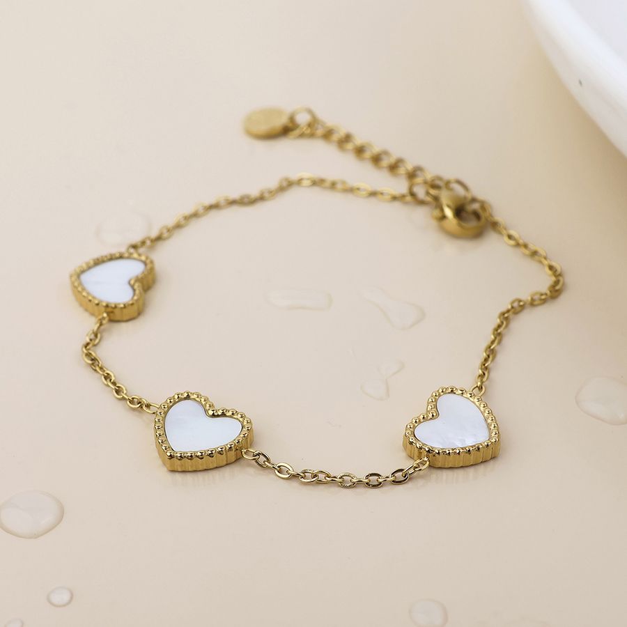 Waterproof Gold Plated White Enamel Hearts Bracelet