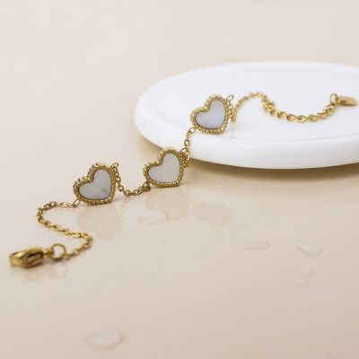 Waterproof Gold Plated White Enamel Hearts Bracelet