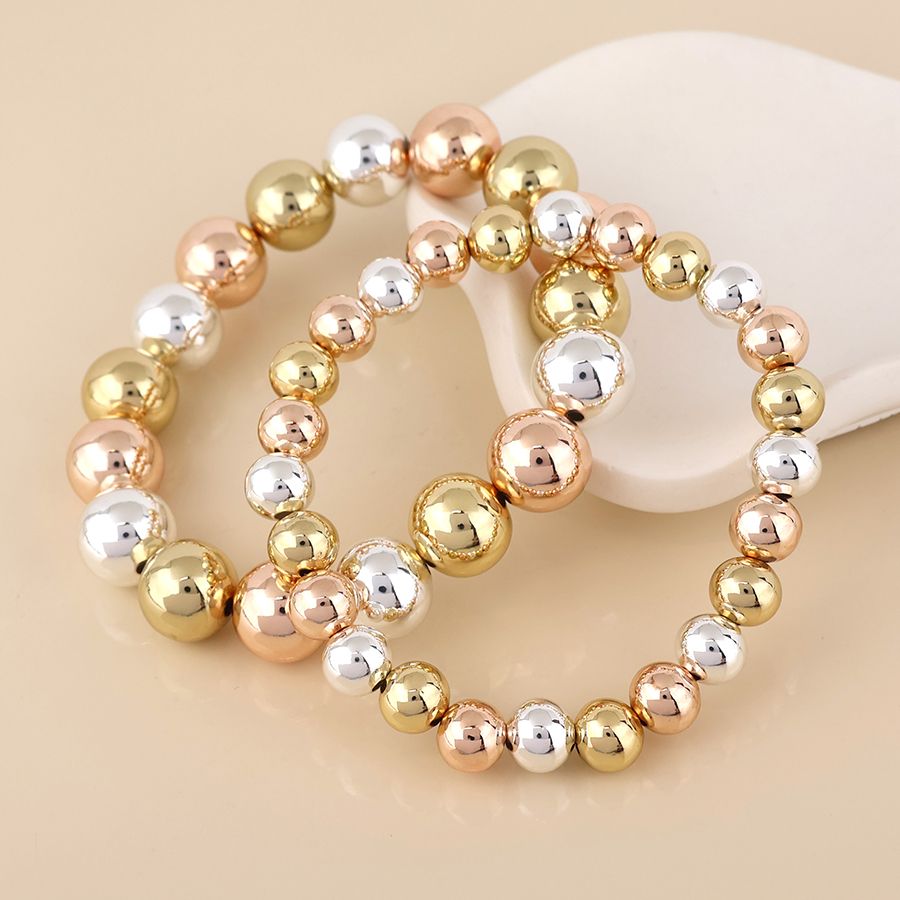 Orb Mixed Metal Large And Small Round Bead Bracelet Set