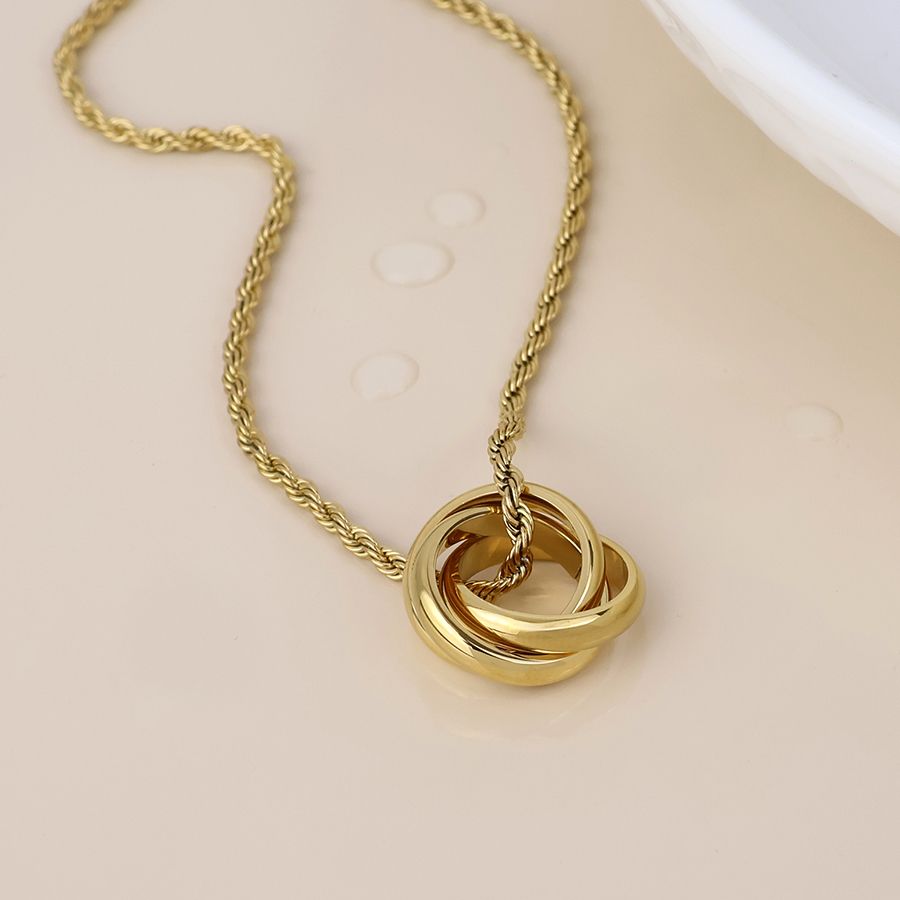 Lord Stainless Steel Gold Plated Triple Interlinked Hoop Necklace