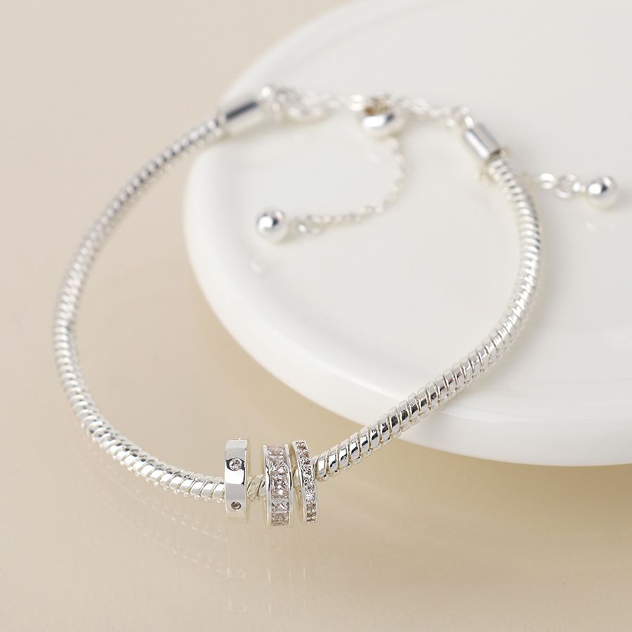 Silver Plated Triple Mini Crystal Rings Bracelet