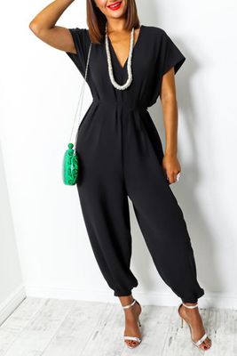 Beige Tie Waist Harem Jumpsuit