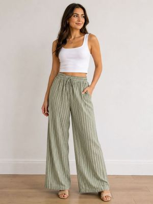 Elasticated Waist Striped Drawstring Trouser