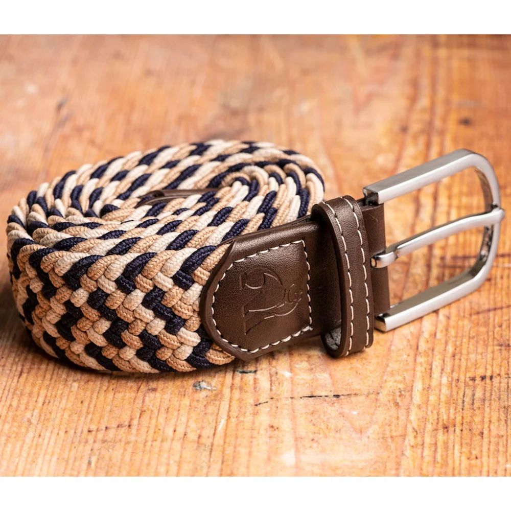 Woven Belt - Navy / Beige Zigzag