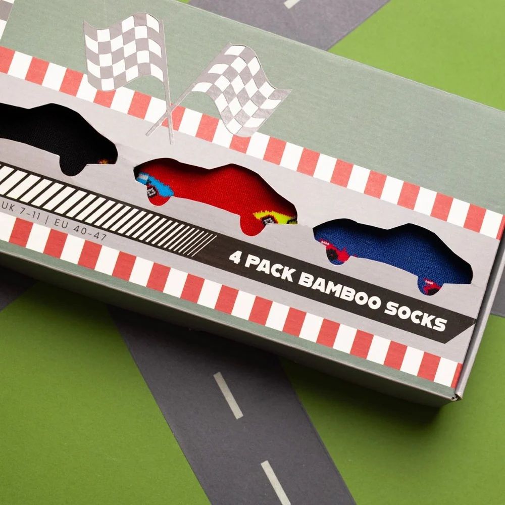 Racing Car Sock Box - 4 Pairs of Bamboo Socks