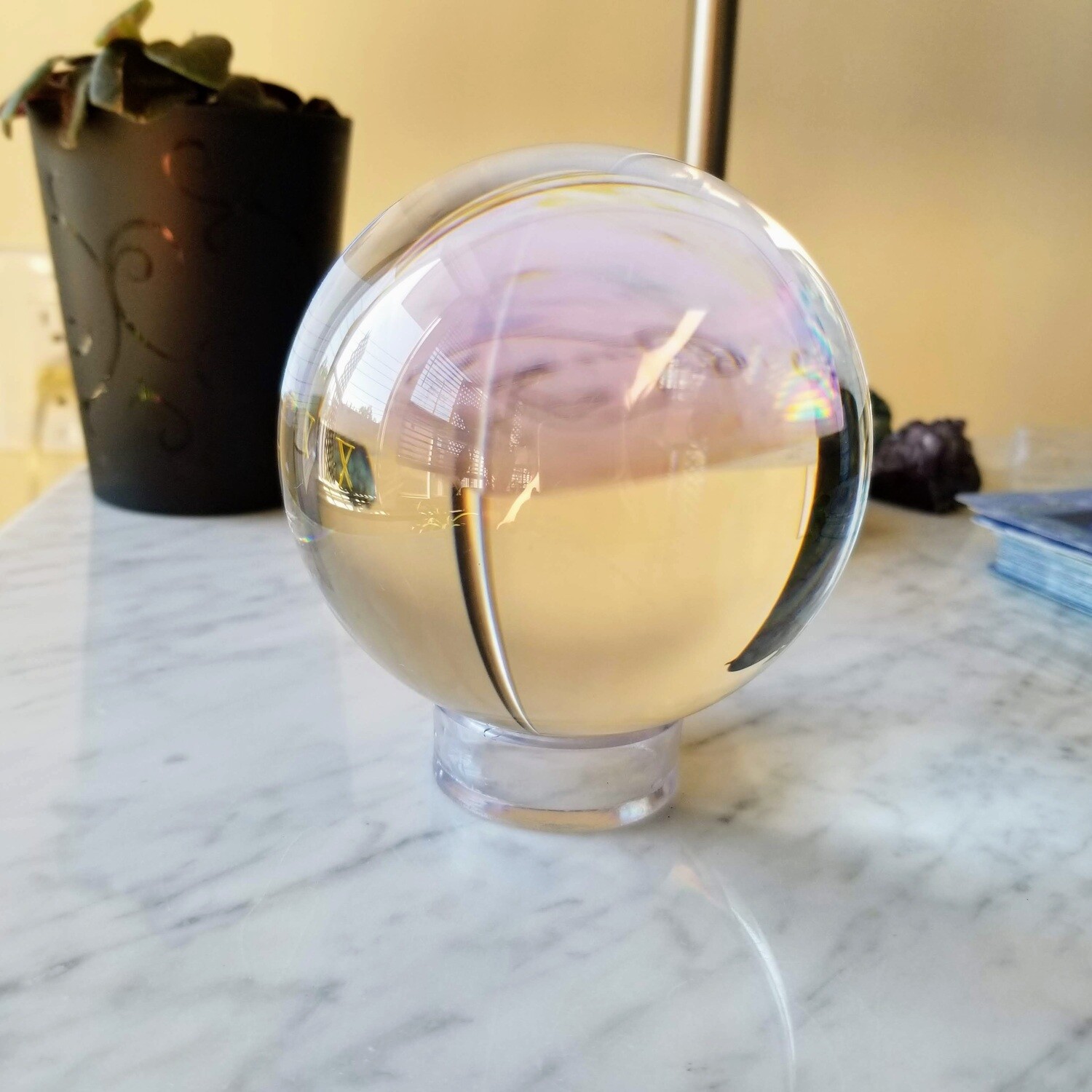 Clear Scrying Crystal Ball with Stand | Large Clear Polished Sphere | Divination Tool | Fortune Telling