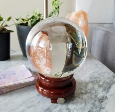 XXL Clear Scrying Crystal Ball plus Stand | Clear Polished Sphere | Divination Tool | Fortune Telling