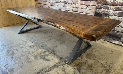 This Table Is In Stock - Live Edge Beetle Kill Dining Table With Custom Base